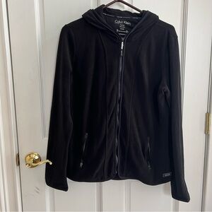 CALVIN KLEIN PERFORMANCE Women's Black Hooded Zip Stretch Fleece Jacket Size XL